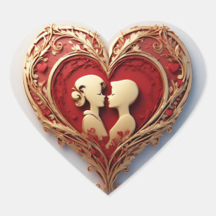 Couple Embracing Inside A Large Red Heart Sticker