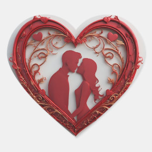 Couple Embracing Inside A Large Red Heart Sticker