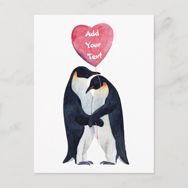 Couple Emperor Penguins Heart Personalised  Postcard (Front)
