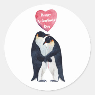 Couple Emperor Penguins Valentine’s Day   Classic Round Sticker