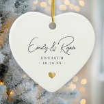Couple Engagement Announcement Gold Heart Keepsake Ceramic Tree Decoration<br><div class="desc">Celebrate their love with a touch of elegance! This keepsake ornament features a custom gold heart—perfect for marking an engagement or wedding. A timeless way to remember their big day!</div>