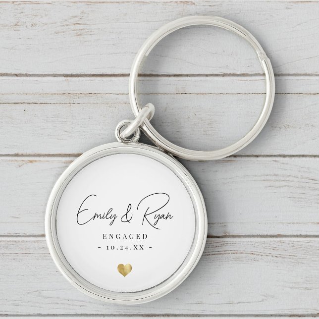 Couple Engagement Announcement Gold Heart Keepsake Key Ring (Creator Uploaded)