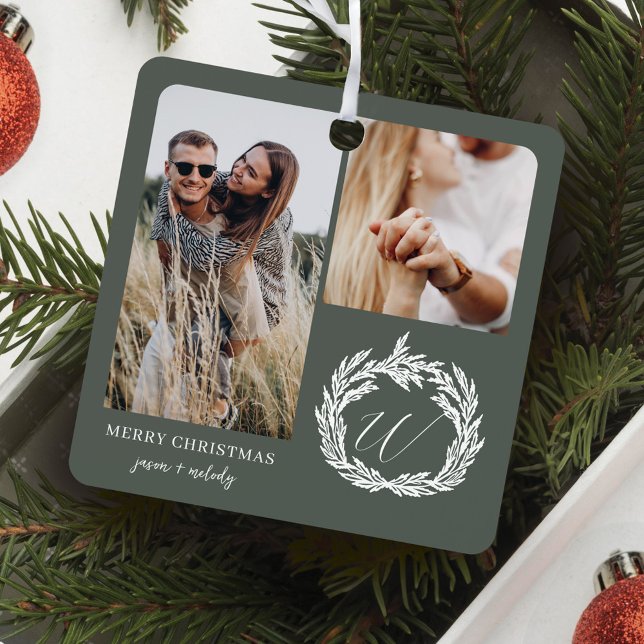 Couple Engagement Photos Garland Wreath Monogram Metal Tree Decoration (Couple Engagement Photos Garland Wreath Monogram Metal Ornament)