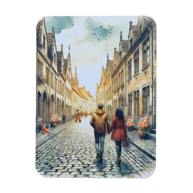 Couple European Travel  Magnet (Vertical)
