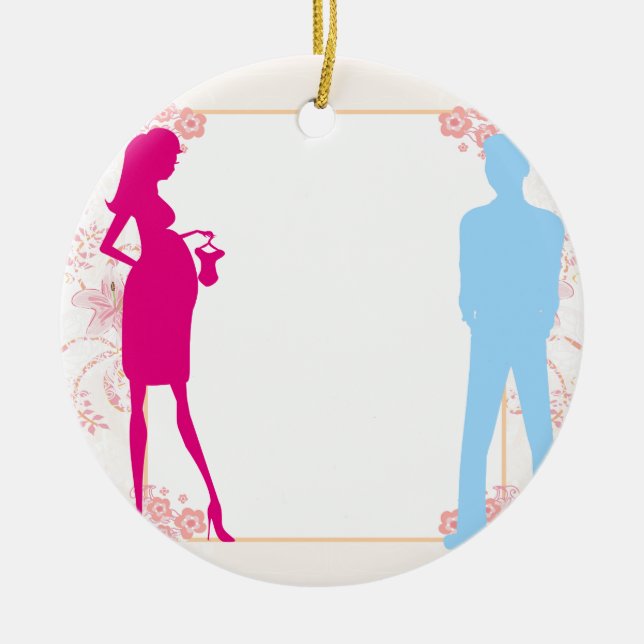 couple expecting baby ceramic tree decoration (Front)