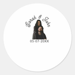 Couple face photo add name date simple wedding classic round sticker