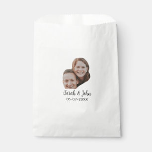 Couple face photo add name date simple wedding  favour bags
