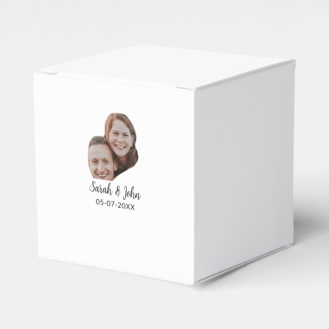 Couple face photo add name date simple wedding  favour box (Front Side)
