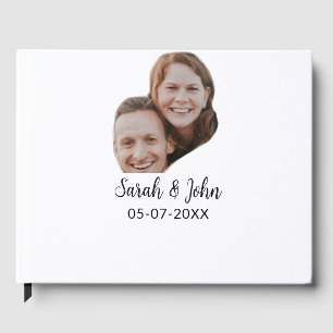 Couple face photo add name date simple wedding guest book