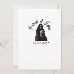 Couple face photo add name date simple wedding invitation