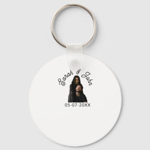 Couple face photo add name date simple wedding key ring