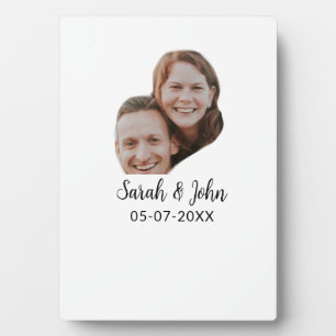 Couple face photo add name date simple wedding plaque