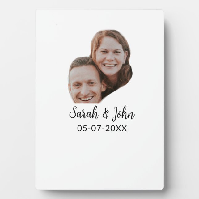 Couple face photo add name date simple wedding  plaque (Front)