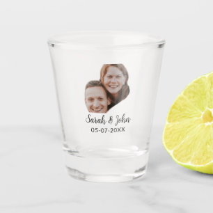 Couple face photo add name date simple wedding shot glass