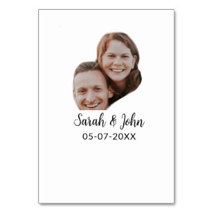 Couple face photo add name date simple wedding  table number