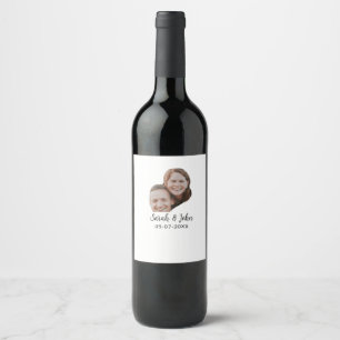 Couple face photo add name date simple wedding wine label