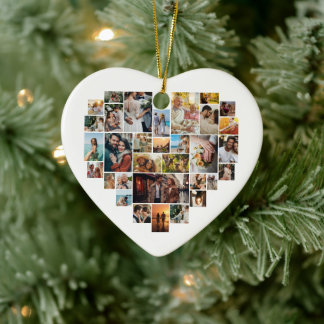 Couple Family Heart Shaped Photo Collage  Ceramic Tree Decoration