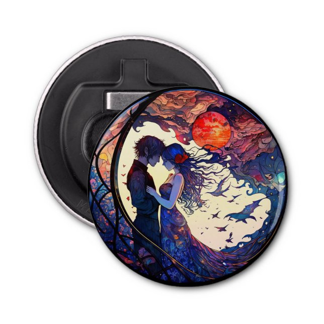 Couple Faux Stained Glass Button Bottle Opener (Front)