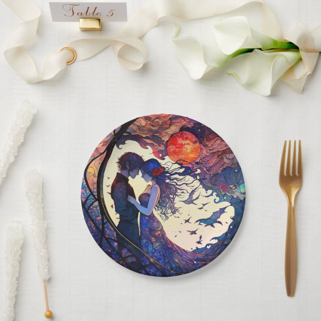 Couple Faux Stained Glass Paper Plates (Wedding)