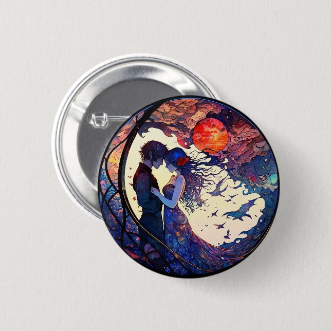 Couple Faux Stained Glass Round Button (Front & Back)
