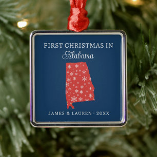 Couple First Christmas In Alabama USA State Metal Tree Decoration