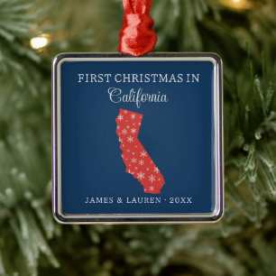 Couple First Christmas In California State Blue Metal Tree Decoration