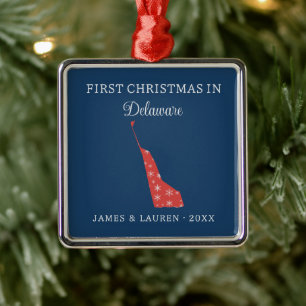 Couple First Christmas In Delaware USA State Metal Tree Decoration