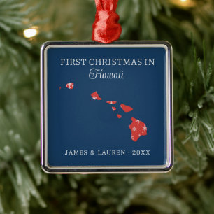 Couple First Christmas In Hawaii USA State Metal Tree Decoration