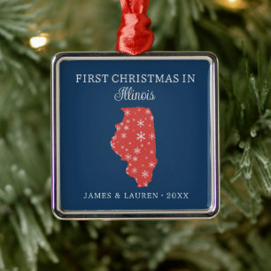 Couple First Christmas In Illinois USA State Metal Tree Decoration