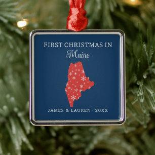 Couple First Christmas In Maine USA State Metal Tree Decoration