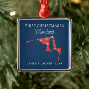 Couple First Christmas In Maryland USA State Metal Tree Decoration