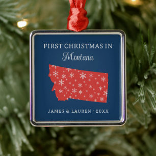 Couple First Christmas In Montana USA State Metal Tree Decoration