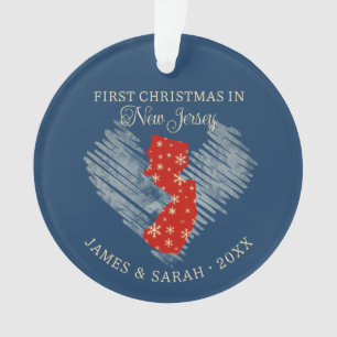 Couple First Christmas In New Jersey State Blue Ornament