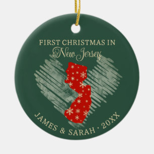 Couple First Christmas In New Jersey State USA Ceramic Tree Decoration