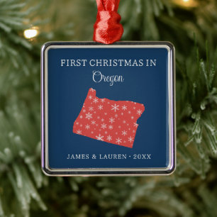 Couple First Christmas In Oregon USA State Metal Tree Decoration