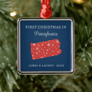 Couple First Christmas In Pennsylvania USA State Metal Tree Decoration