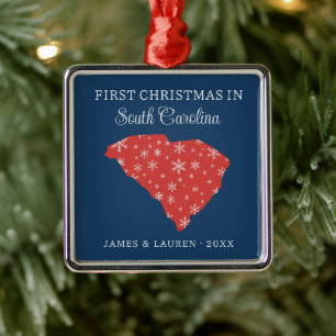 Couple First Christmas In South Carolina Blue Metal Tree Decoration