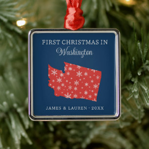 Couple First Christmas In Washington USA State Metal Tree Decoration