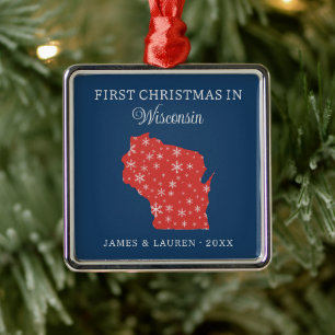 Couple First Christmas In Wisconsin USA State Metal Tree Decoration