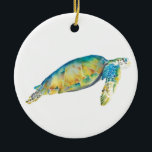 Couple First Christmas Ornament Sea Turtle<br><div class="desc">A perfect gift for newlyweds or anniversary weddings, this elegant acrylic Christmas ornament features your names and wedding date on the back with a replica of my original sea turtle art. Your last name set in a fun hand lettered typography over a solid red background. Customise this round ornament with...</div>