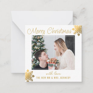 Couple First Christmas Photo Budget Gold Snowflake Card