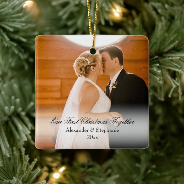 Couple First Christmas Together Square Photo Ceramic Tree Decoration (Tree)