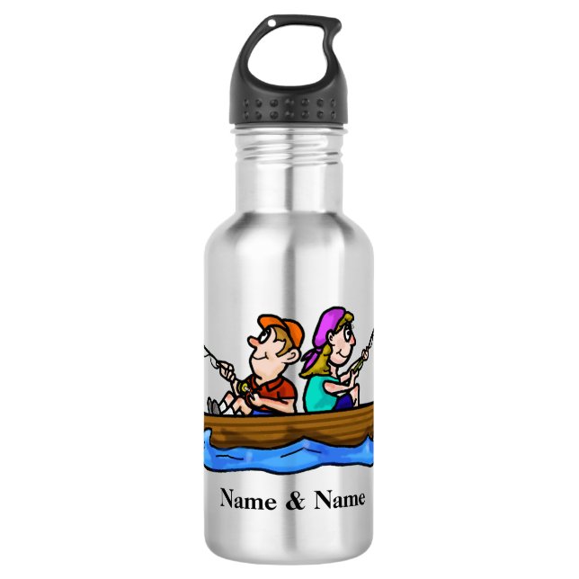 Couple Fishing in Boat Water Bottle (Front)