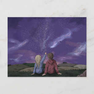 Couple Friends Stargazing Galaxy Night Sky Holiday Postcard