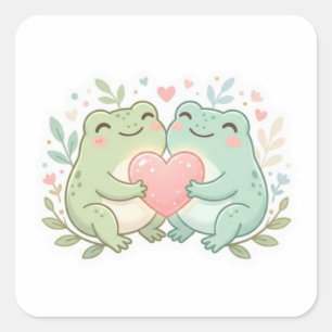 Couple Frog Sticker Cute Two Frogs Love Heart Roma
