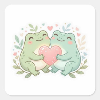 Couple Frog Sticker Cute Two Frogs Love Heart Roma
