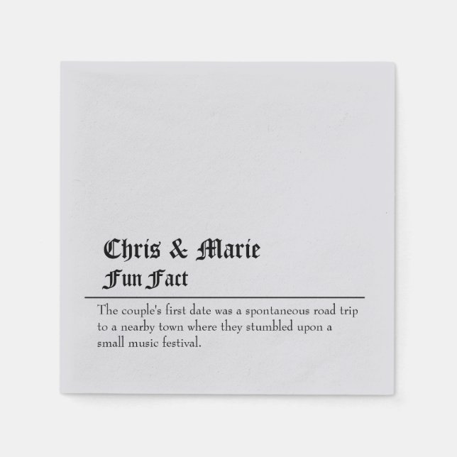 Couple Fun Fact Napkins.  Napkin (Front)
