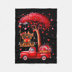 Couple German Shepherds Valentine Hearts Tree Pick Fleece Blanket