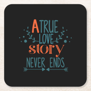 Couple Gift A True Love Story Square Paper Coaster