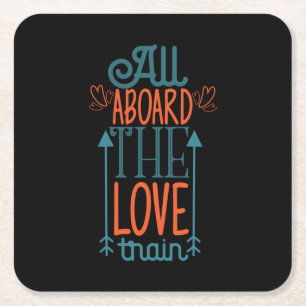 Couple Gift All Aboard The Love Train Square Paper Coaster